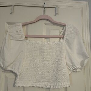 Crescent White Puff Sleeve Cropped Top